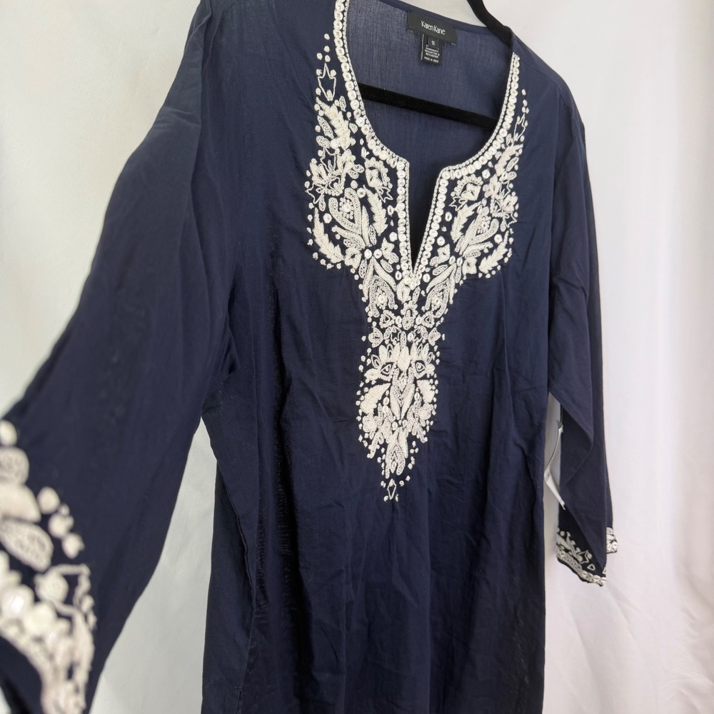 Karen‎ Kane Embroidered Tunic Top Navy Blue 1X NWT Luxury Boho Chic $158 - Picture 4 of 10